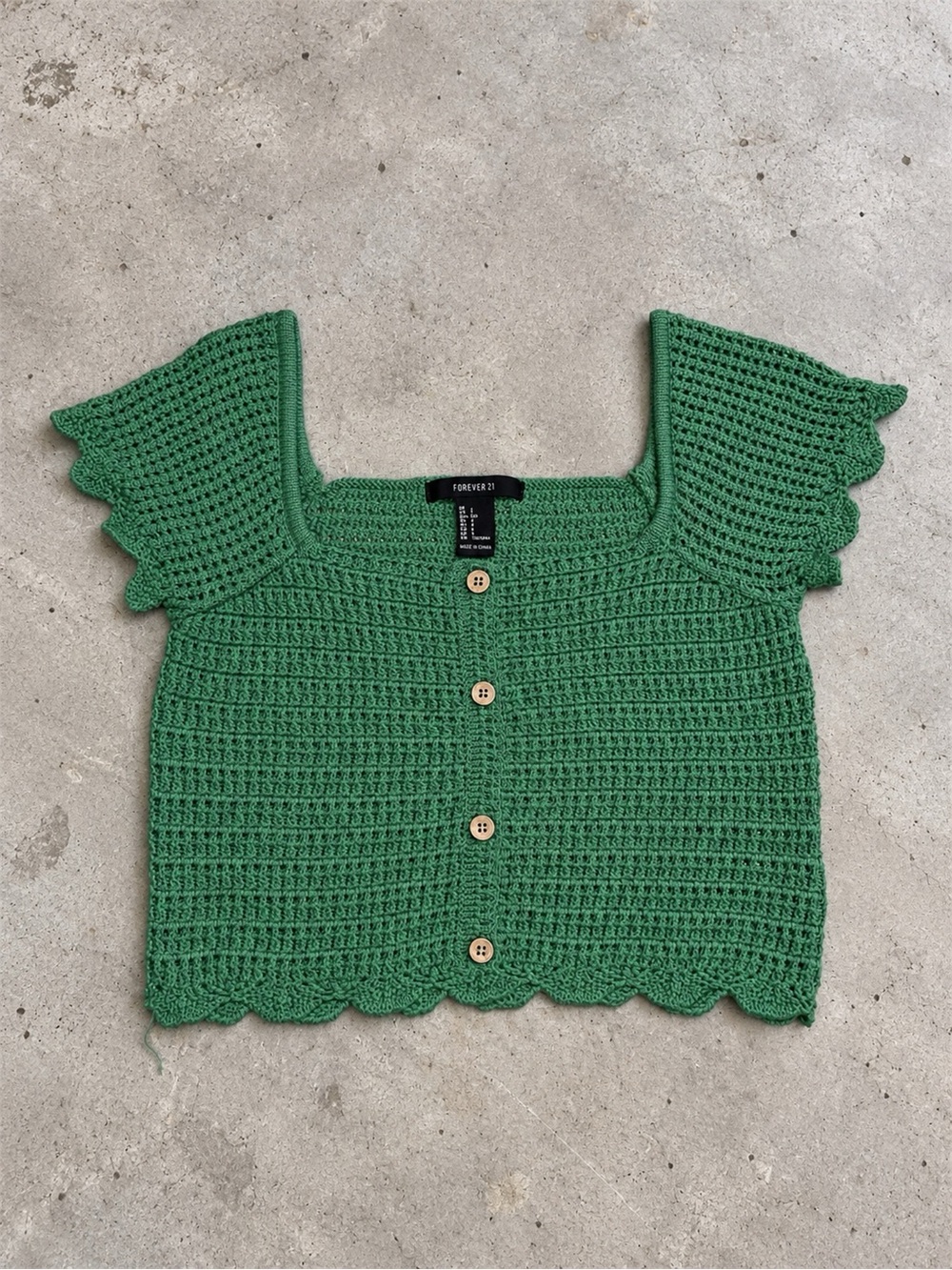 Forever 21 Green Crochet Button Front Cropped Knit Top